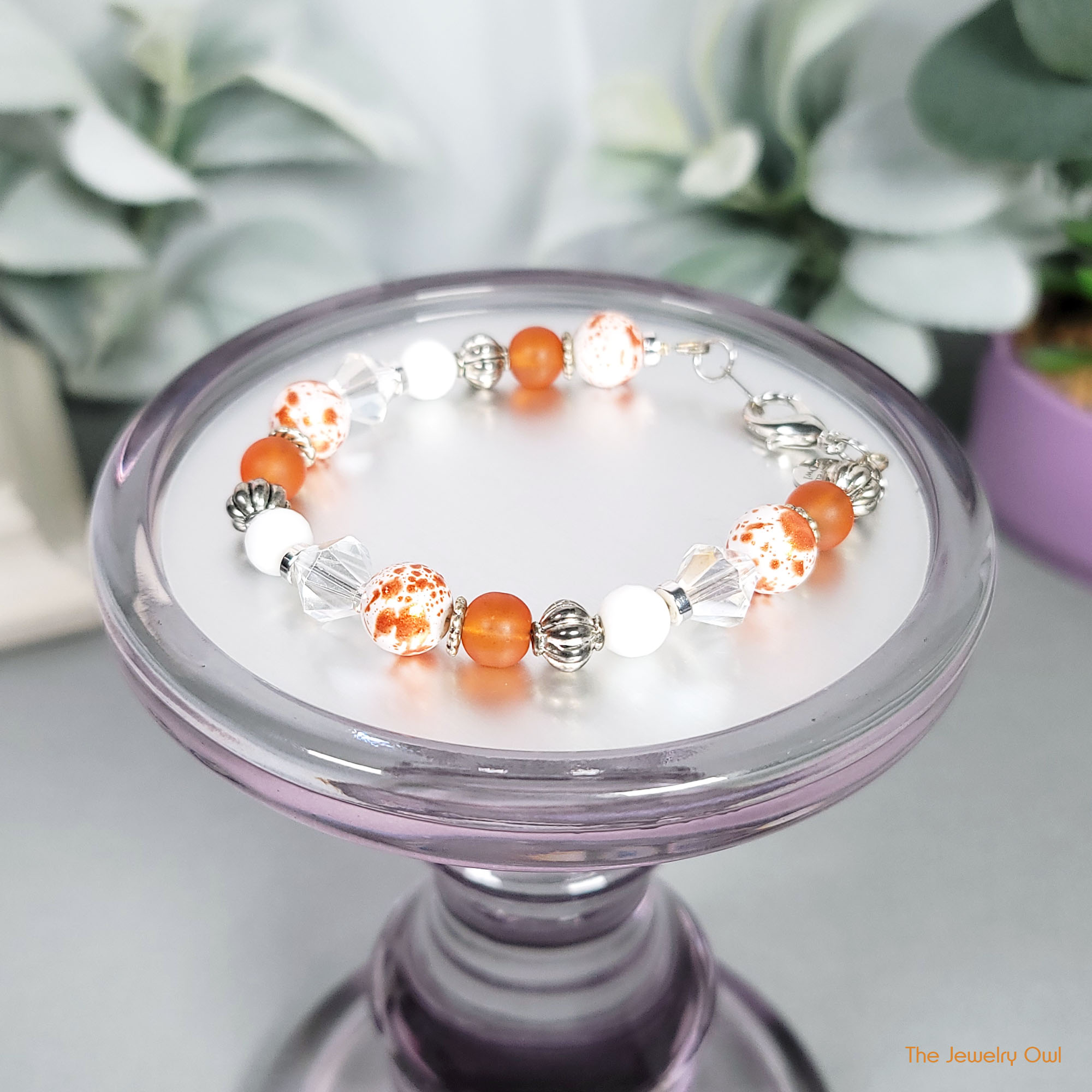 Orange and White Beaded Bracelet by The Jewelry Owl (thejewelryowl)