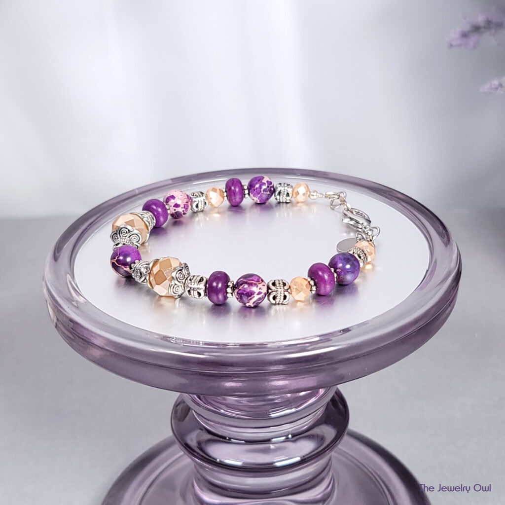 Purple Jasper and Beige Bracelet by The Jewelry Owl (thejewelryowl)