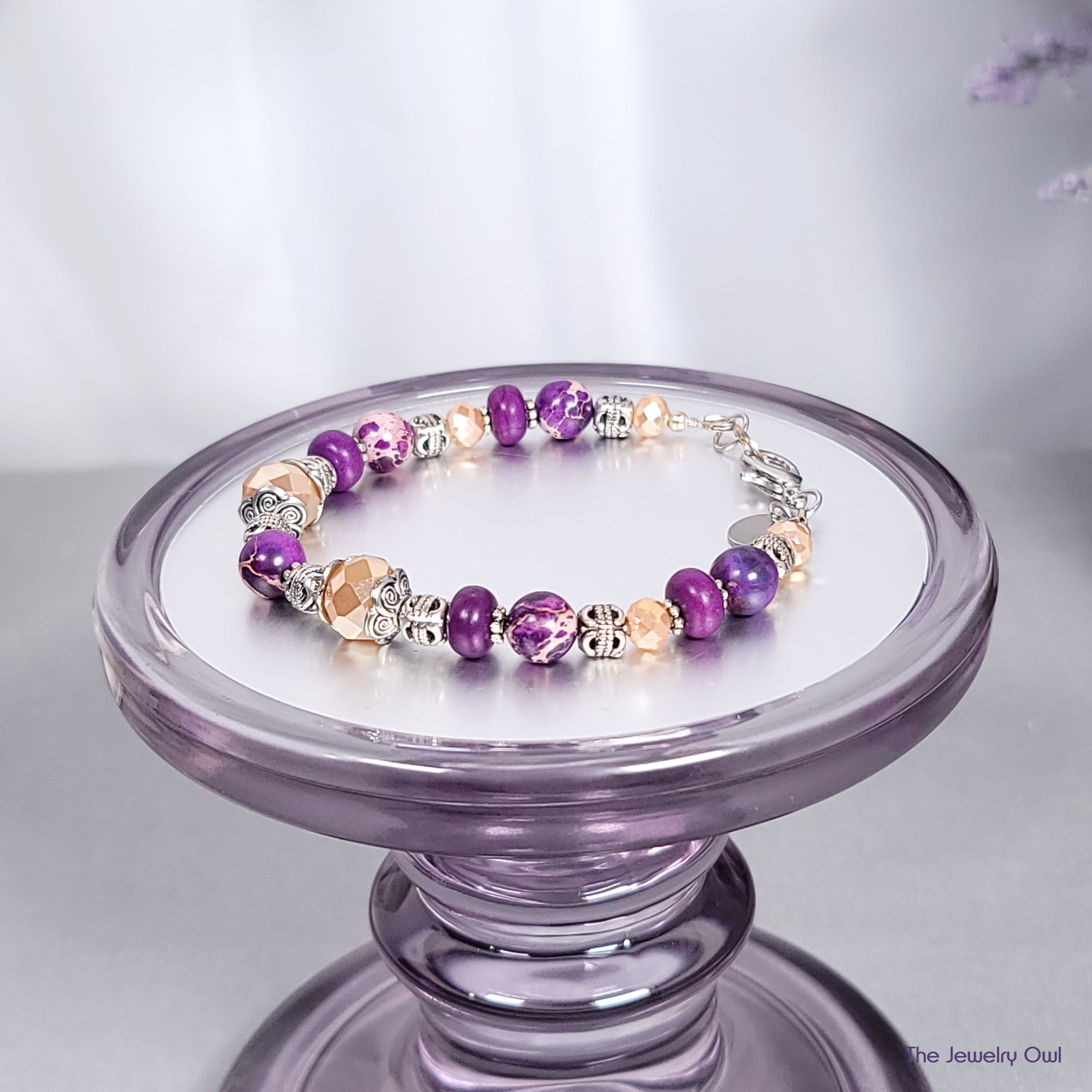 Purple Jasper and Beige Bracelet by The Jewelry Owl (thejewelryowl)