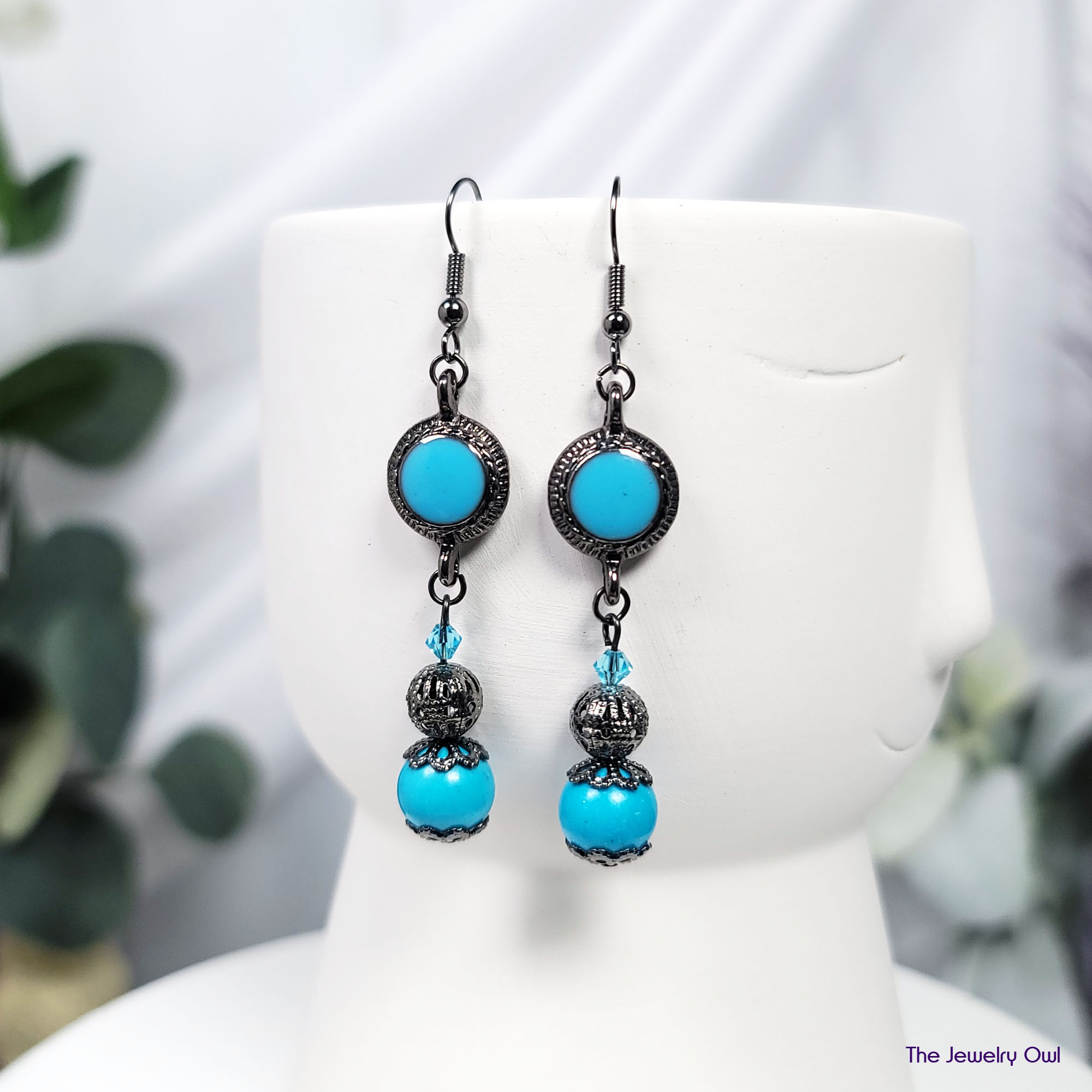Turquoise Blue Dangle Earrings by The Jewelry Owl (thejewelryowl)