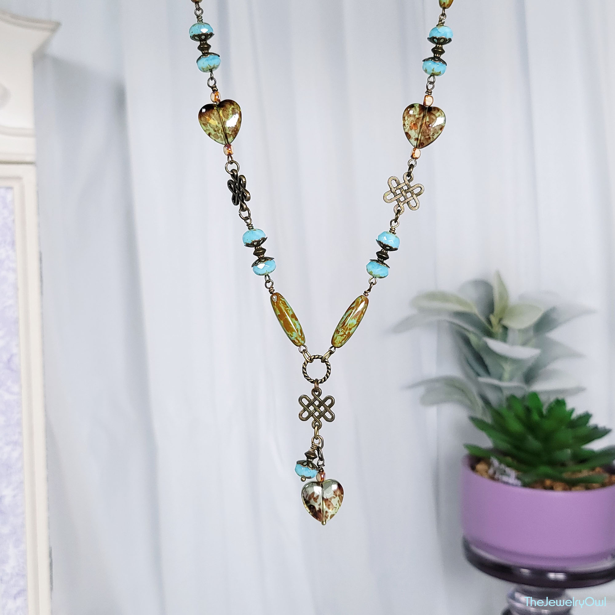 Turquoise Green Czech Luster Bead and Chain Necklace by The Jewelry Owl (thejewelryowl)