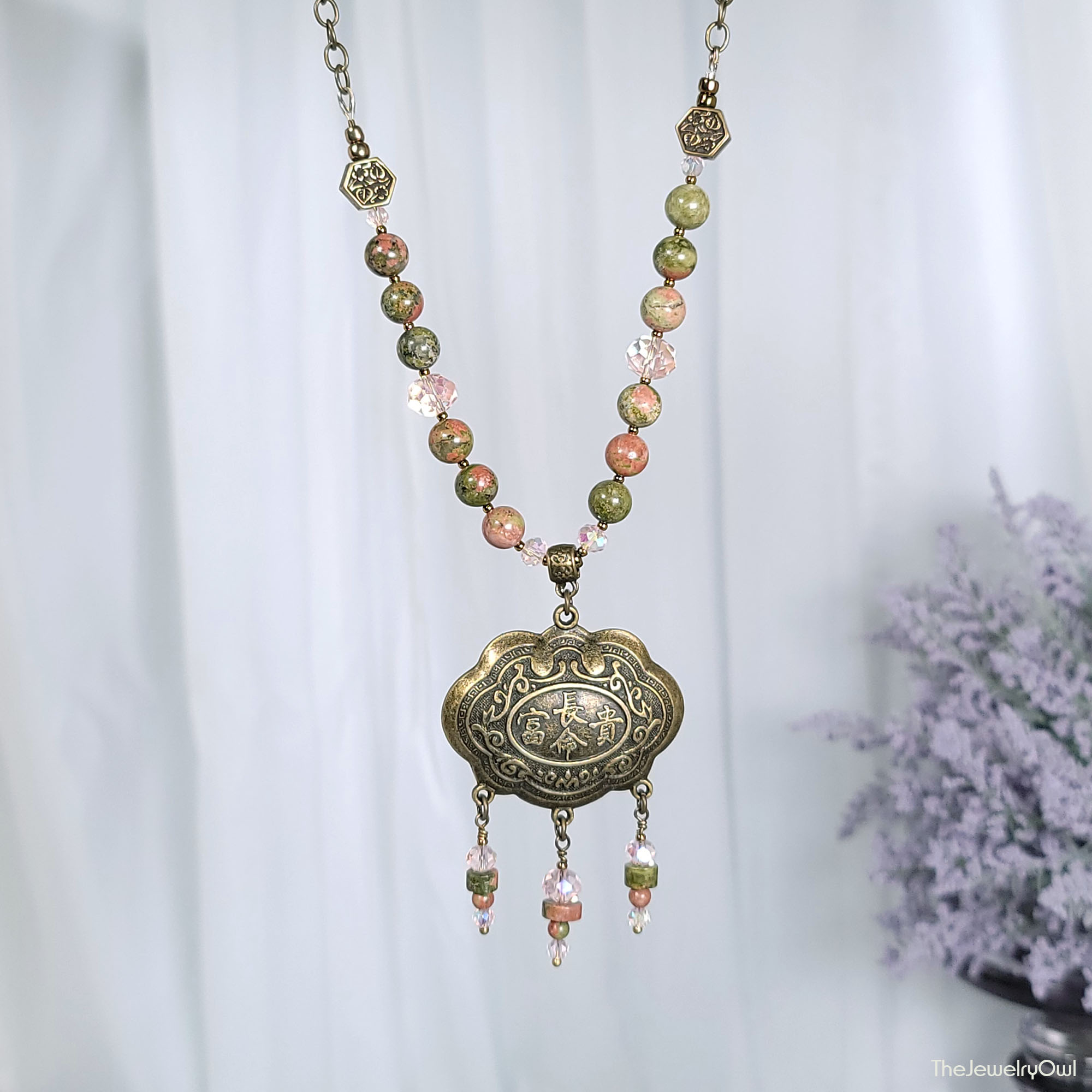 Unakite Antique Brass Pendant Necklace by The Jewelry Owl (thejewelryowl)