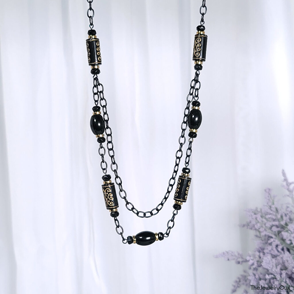 Black Bead and Chain Necklace by The Jewelry Owl (thejewelryowl)