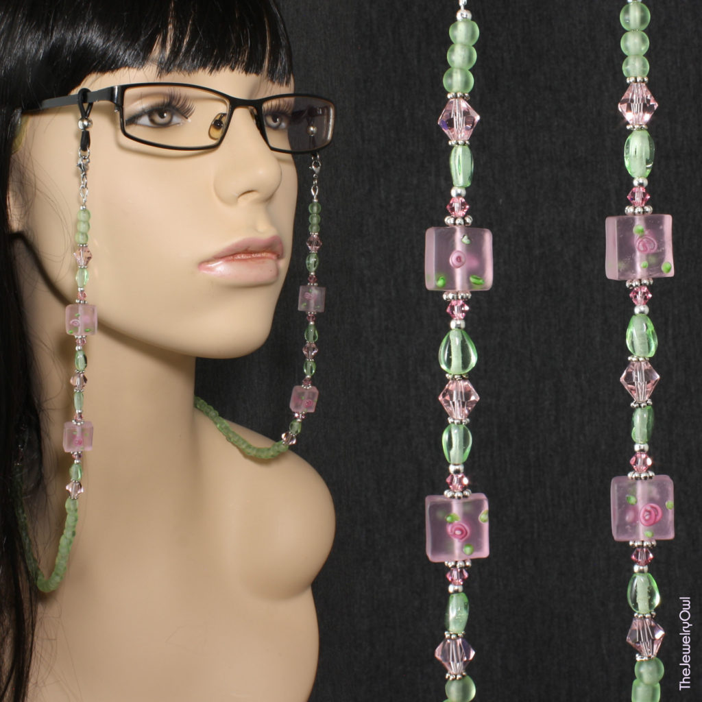 105-1-Frosted Green and Pink Beaded EyeGlass Chain