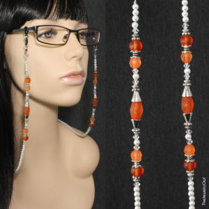 136-1-Orange and Faux Pearl Eyeglass Chain