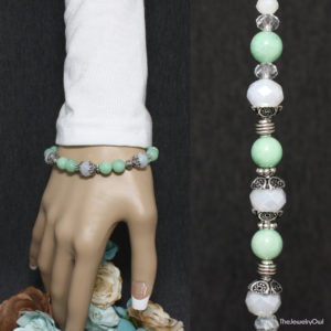 165-166-1 Mint Jade Green and White Beaded Bracelet