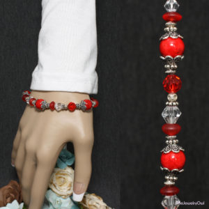 174-1-Red and Silver Beaded Bracelet