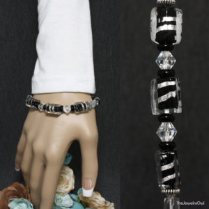 178-594-1-Black and Silver Glass Bead bracelet