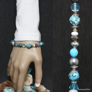 180-181-1-Turquoise Blue and Gray Beaded Bracelet