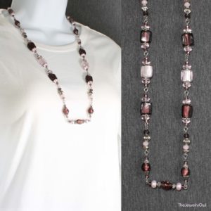 280-1-Amethyst and Pink Glass Bead Necklace