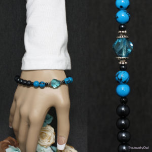 29-1-Black and turquoise blue beaded bracelet