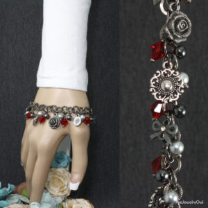 35-1 Ruby Red and Hematite Charm Bracelet
