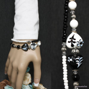45-46-1-Black and White Multi Strand Heart Two-tone Beaded Bracelet
