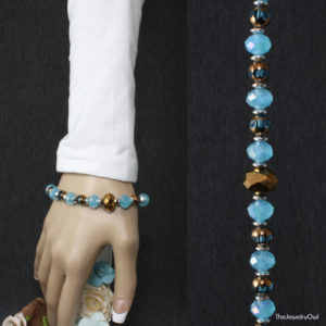 473-1-Aqua and Copper Beaded Bracelet