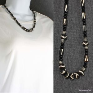 479-1-Batik Dark Brown with White Stripe Bone Necklace