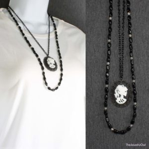 482-1-Multi Strand Necklace with Skull Cameo_