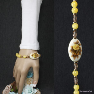 491-1-Yellow and Brown Rose Tensha Stretch Bracelet