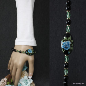 492-1-Black and Blue Rose Tensha Stretch Bracelet