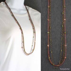 502-1-Unakite Multi Strand Beaded Rope Necklace
