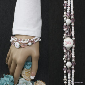 512-1-Multi-Strand White and Pink Breast Cancer Awareness Bracelet
