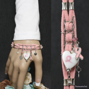 514-1-Pink Faux Suede Cord Breast Cancer Awareness Bracelet