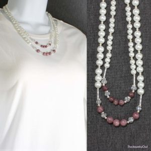 518-1-Pink Tourmaline and Pearl 2 strand Necklace
