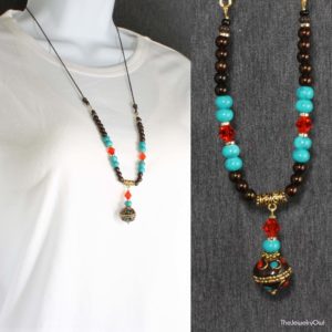 52-1-Brown and Turquoise Cord Necklace