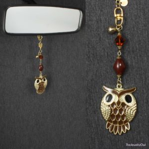 525-1 Brown and Gold Owl Car Rear View Mirror Charm