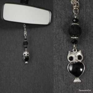 527-1 Black and Silver Owl Car Mirror Charm
