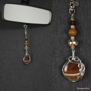 536-1 Wire Wrapped Banded Onyx Amber Car Charm