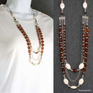 537-1-Brown and White Multi-strand Necklace