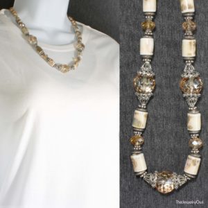 541-1-Champagne Crystal and Pearl Necklace