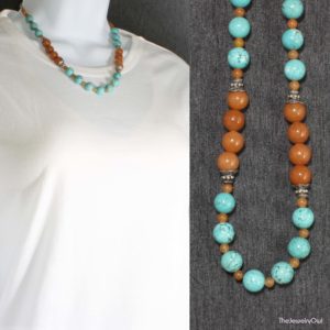 544-1-Turquoise Orange Beaded Necklace