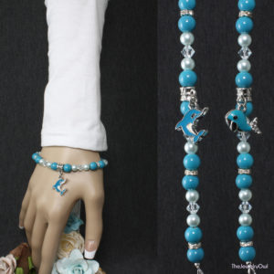 55-158-1-Turquoise & Pearl Bracelet Whale Dolphin