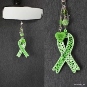558-1-Green Quilling Art - Lymphoma Ribbon Car Mirror Charm