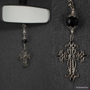 559-1 Silver and Black Cross Car Charm