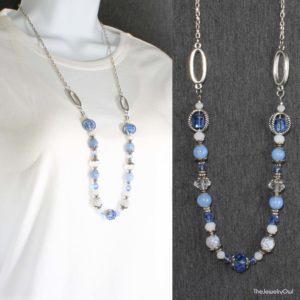 562-1-Blue Fire Agate Silver Chain Long Necklace