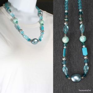 87-1-Aqua Blue Beaded Necklace