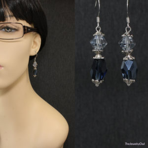 E051-1-Sapphire Blue Dangle Beaded Earrings
