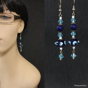 E073-1-Sapphire Lampwork Dangle Earrings