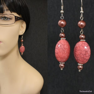 E082-1-Rose Pearl Long Dangle Earrings