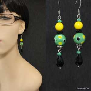 E095-1-Green and Yellow Dange Earrings