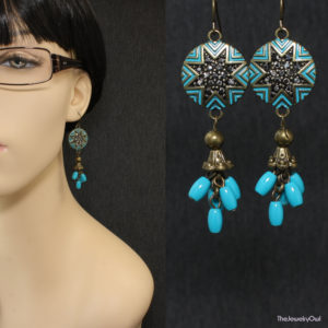 E476-1-Antique Gold and Turquoise Earrings