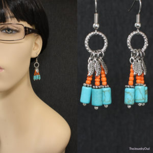 E548-1 Turquoise Orange Tube Earrings