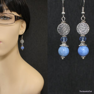 E565-1-Blue Fire Agate Dangle Earrings