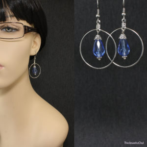 E568-1-Blue Teardrop Hoop Earrings