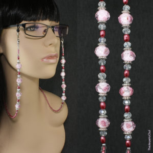 G056.1-Pink Rose Eyeglass Beaded Chain