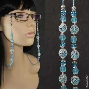 G077.1-Aqua Blue and Silver Eyeglass Beaded Chain