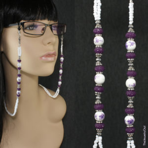 G161.1-1 Double Purple and White Beaded Eyeglass Chain