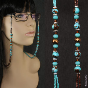G162.1-1 Two Tone Turquoise and Brown Beaded Eyeglass Chain